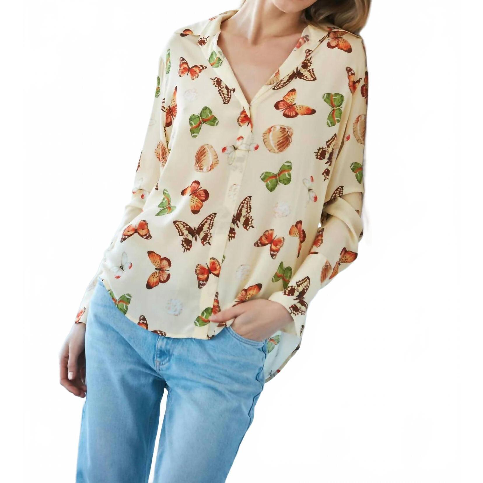 New Catherine Gee Daria French Cuff Silk Blouse In Soft Butterfly